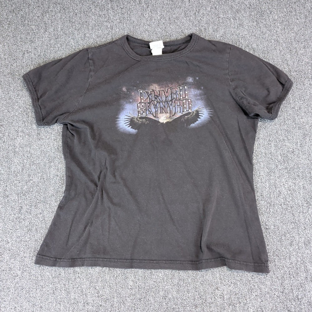 Lynyrd Skynyrd Y2K Band Tee Women Large Black Cotton Rhinestone Eagle Rock Shirt